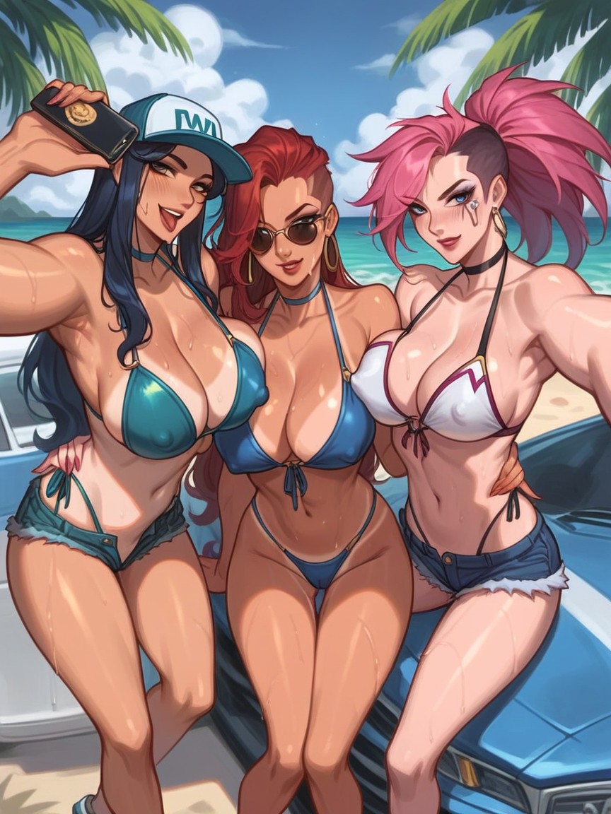 Close Up, Beachwear, Erect Nipples Hentai AI Porn