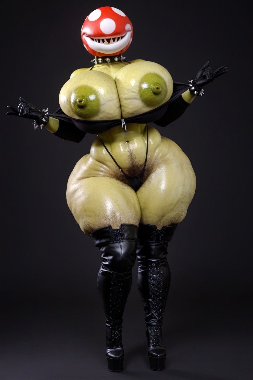 Piranha Plant Head With No Eyes, Thick Hips Wider Than Shoulders, Wasp Waist AI Porn