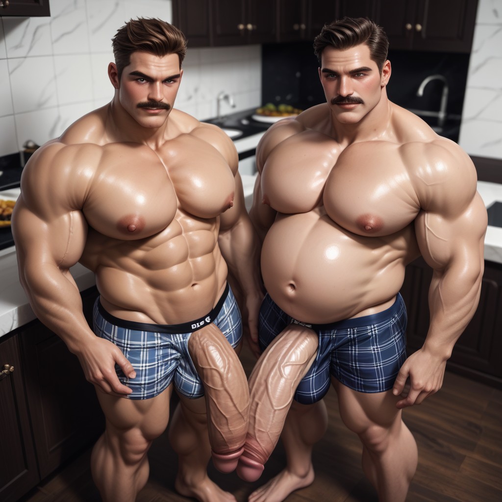 Blushing, Long Fat Cock, Mustache AI Gay Porn
