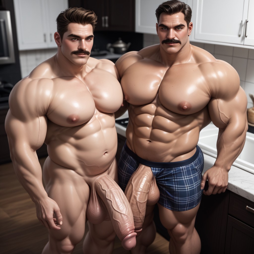 Wearing Blue Boxers, Cock Out, Pregnant Belly AI Gay Porn