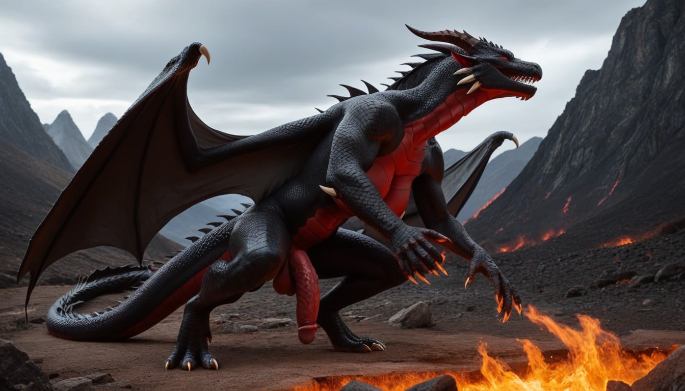Fly Above The Ground, Big Bright Red Eyes, Big Black Dragon Horns Shemale AI Porn