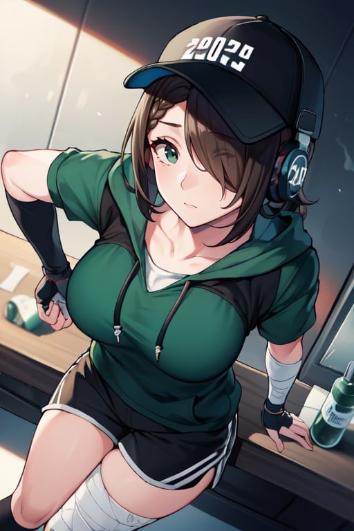 Baseball Cap, Bangs Covering One Eye, Brown Cargoshorts Hentai IA