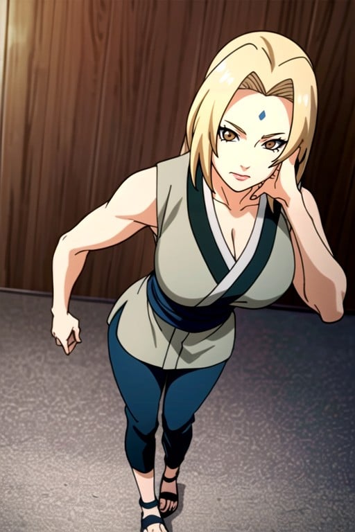 Blue Capri Pants, Standing, Detailed Toe Hentai IA