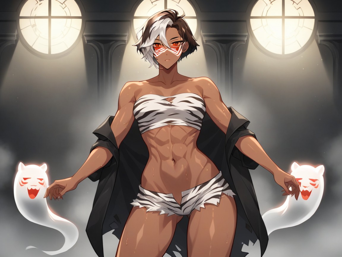 Bobcut, High Color Contrast, Squared Firm Breasts Hentai AI Porn