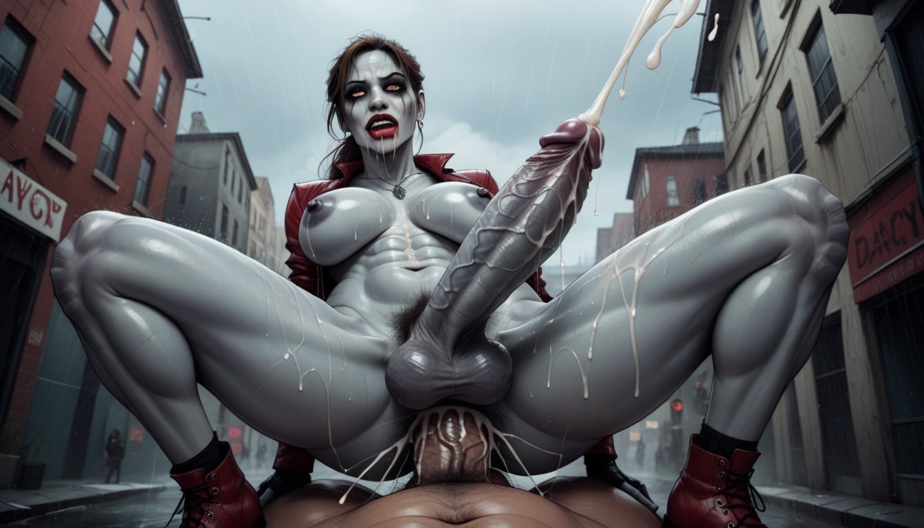 Excessive Cum, Gray Skin Zombie, A Lot Salivating Shemale AI Porn