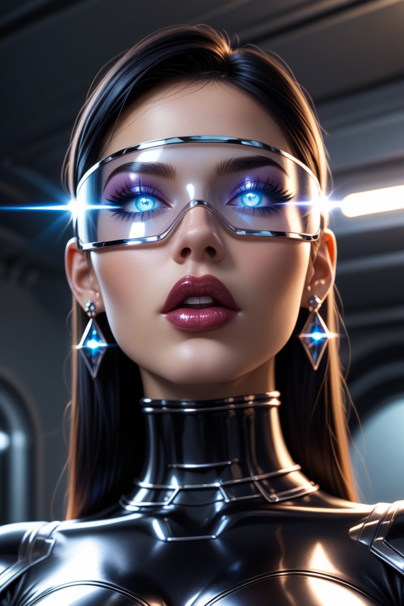 View From Below, Clear Visor, Mirrorlike Shiny Latex Catsuit Latina AI Porn