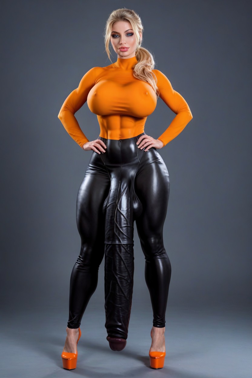 Plump Lips, Tight Clothed Cock Outline, Award Winning Photo Shemale AI Porn