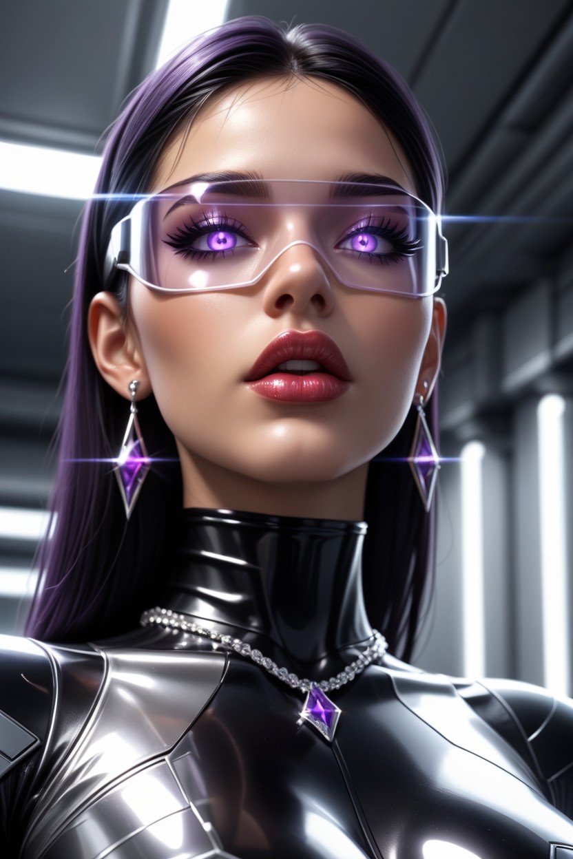 Extended Long Eyelashes, Diamond Earrings, Erect Metallic Nipples Shooting Lasers Latina AI Porn