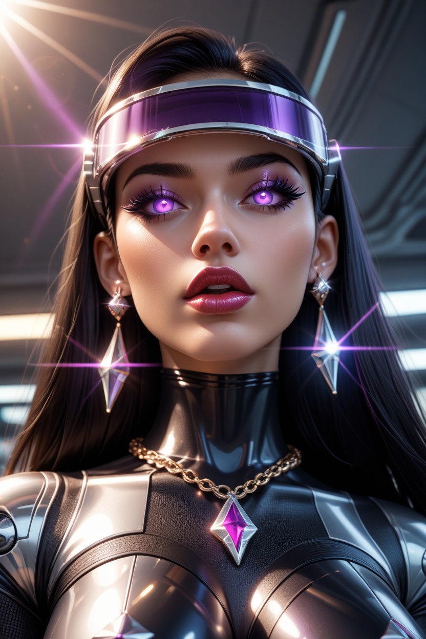 Metallic Latex Catsuit, Tall Wedges, Robot Violet Parr With Metallic Pointy Erect Penis Porno IA Latina