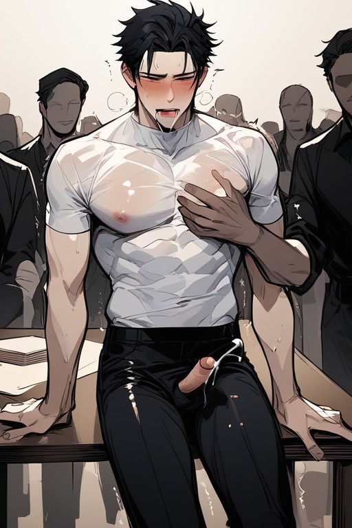 See-through Clothes, Twitching, Many People Around AI Gay Porn