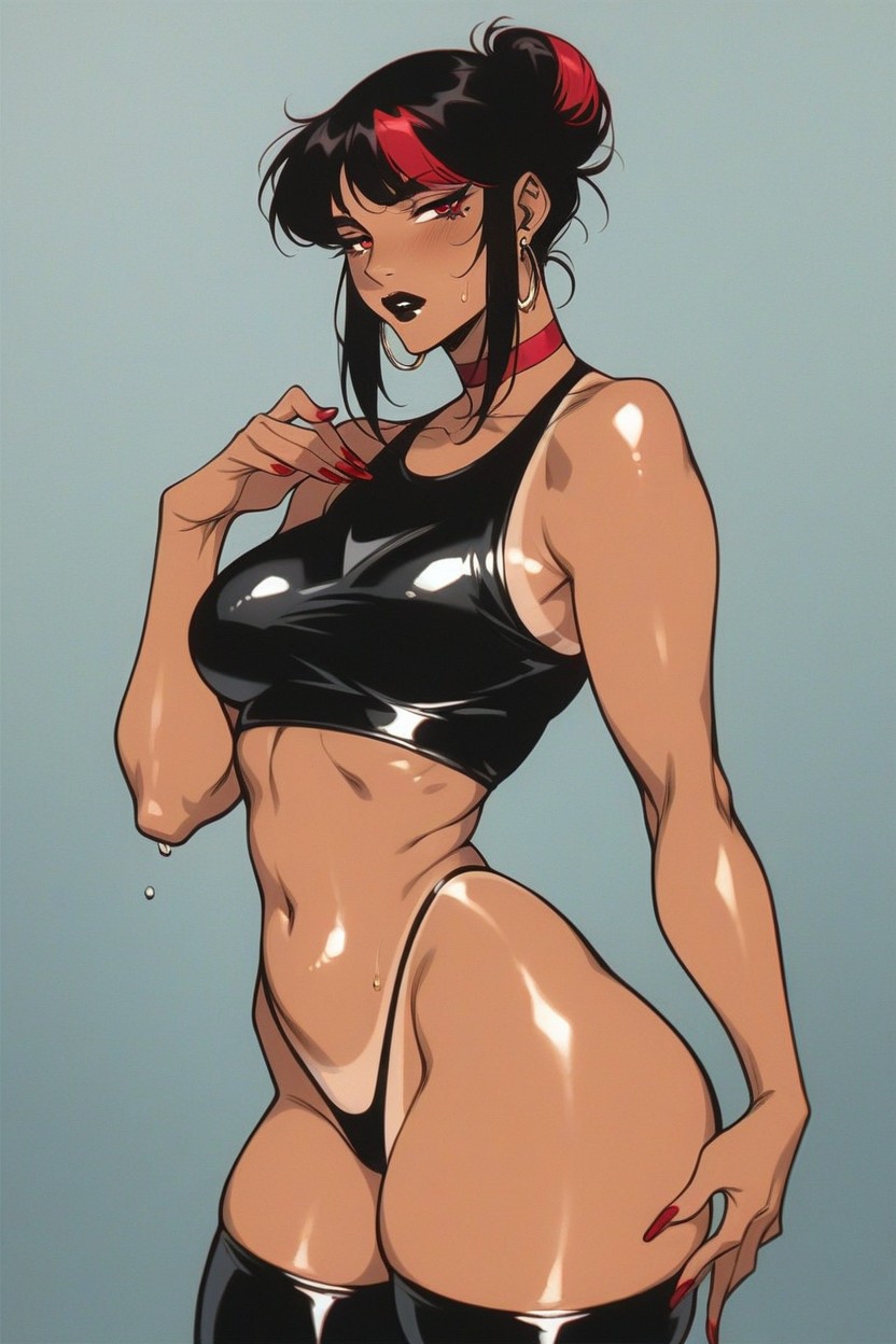 Sweaty, Soft Thighs, Red Choker Hentai IA