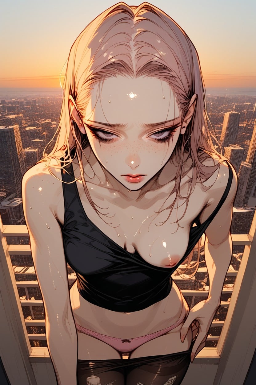 Wet Pink Panties, Breasts Focus, Atardecer Hentai IA