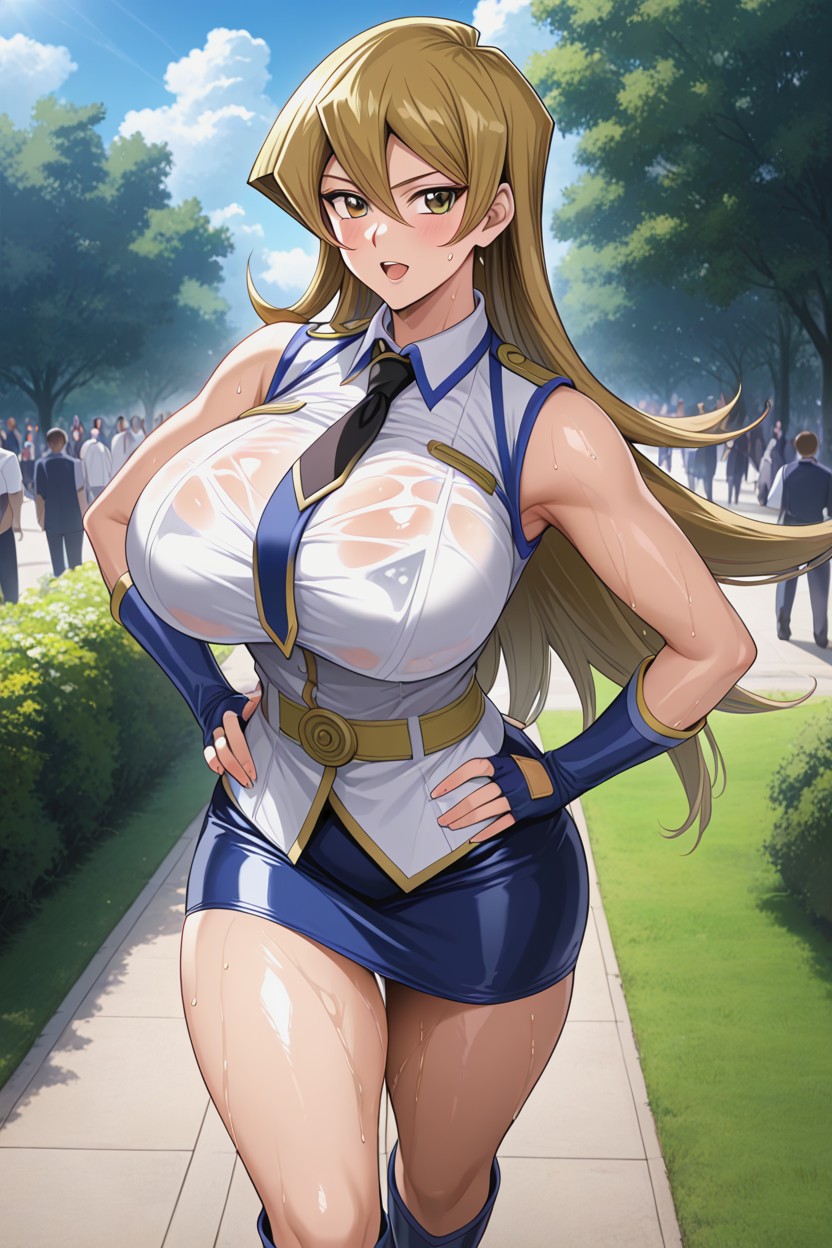 Open Mouth, Blonde Hair, Alexis Rhodes From Yu Gi Oh Gx Costume Out Fit Hentai AI Porn