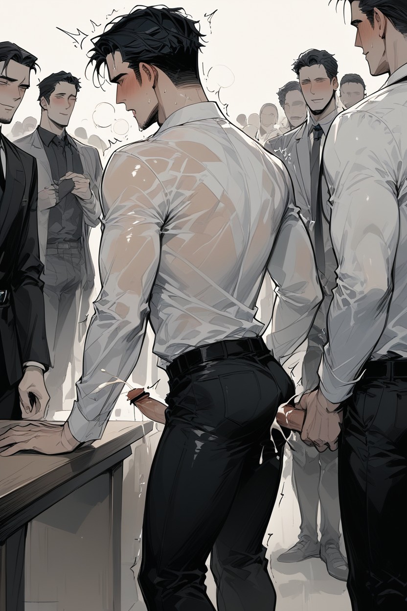 オンテーブル, Crowd Watching, Soaking Wet Transparent Clothes And Pants ゲイAIポルノ