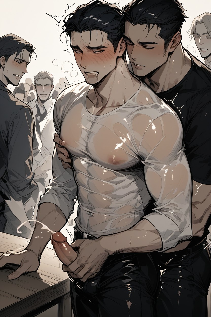 Black-haired Man Being Fucked From Behind, Standing Withweak Feet, Cock Out AI Gay Porn