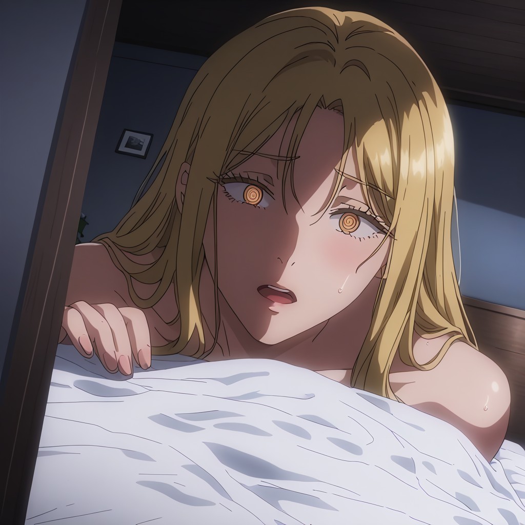 Complete Darkness, Platypus Silhuette Holding A Chainsaw, Frantically Covering Herself With A Blanket Hentai AI Porn