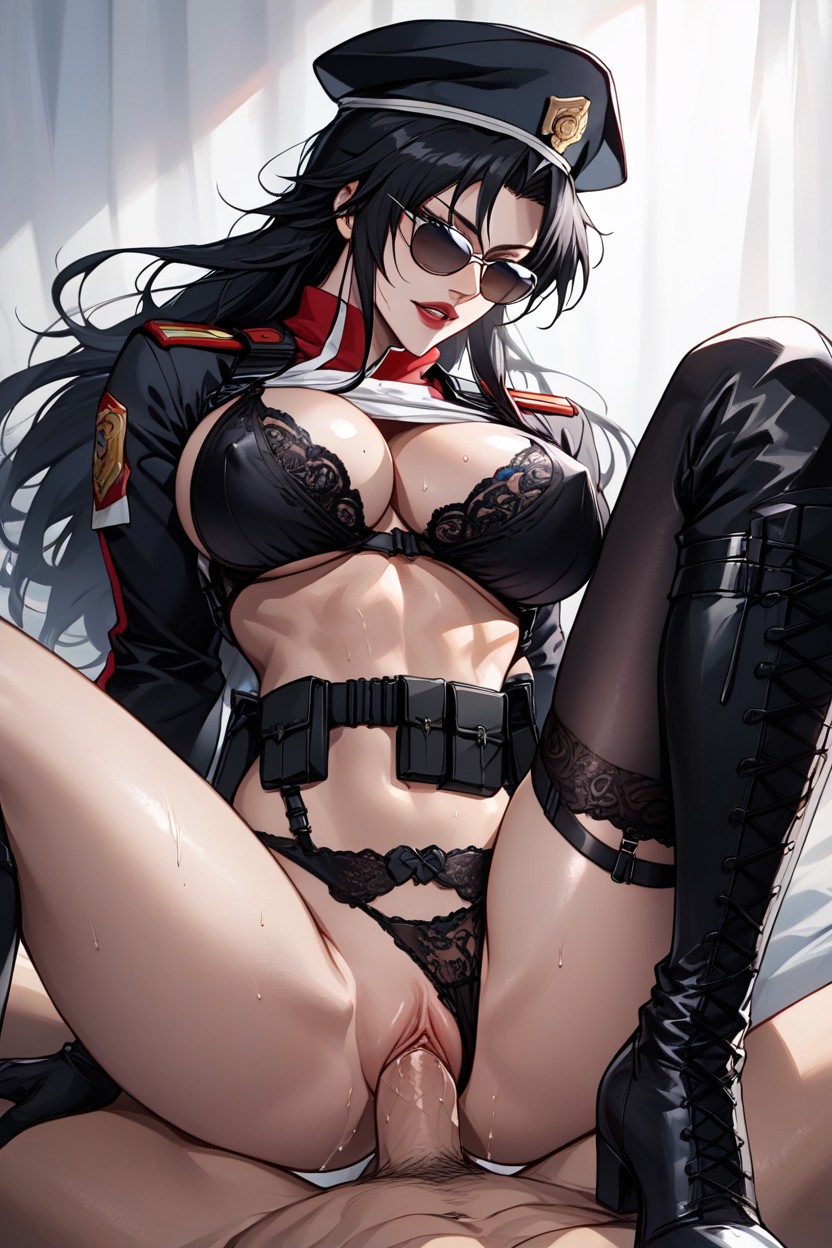 Blue Eye, Maroon Lips, Pelo Negro Hentai IA