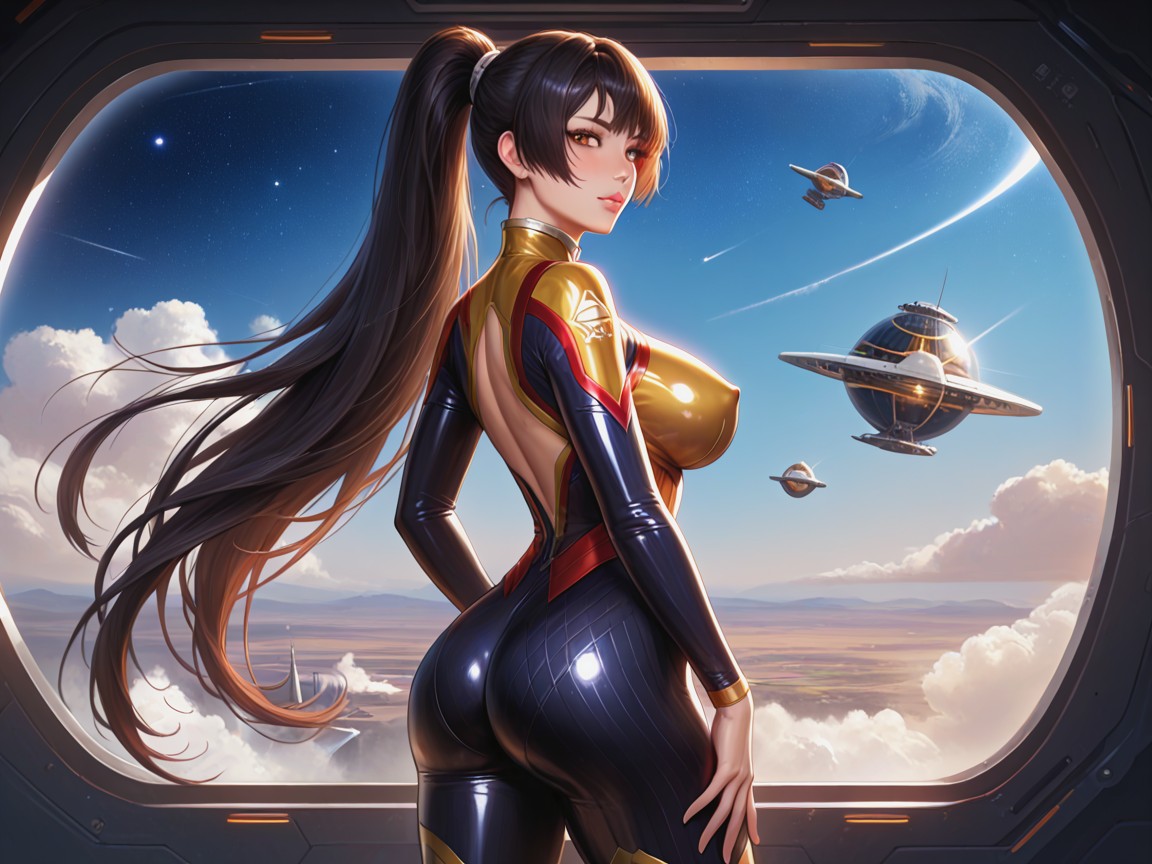 Hourglass Waist, Stellar Blade Flesh Coloured Skinsuit With Panels, Oiled Body Hentai IA