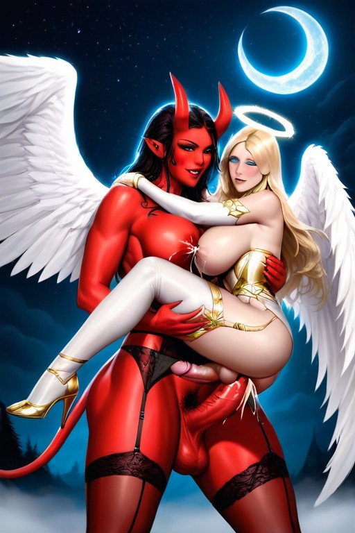 Futa Demon With Red Skin And Dark Hair, Carry Sex, Futa Angel Without Horns Shemale AI Porn