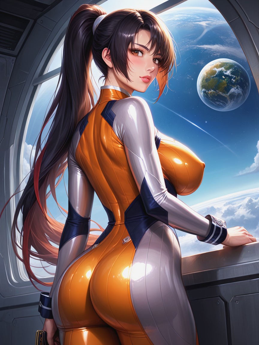 Eve From Stellar Blade, Sleek Space Station, Panoramic Window Hentai AI Porn