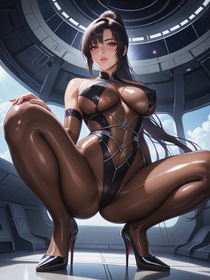 Luxurious Metallic Seams, Best Detailed Hair, Panoramic Window Hentai AI Porn