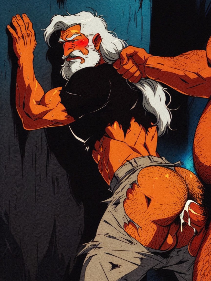 Thick Moustache, Very Hairy Body, Aschfarbenes Haar KI Schwulenporno