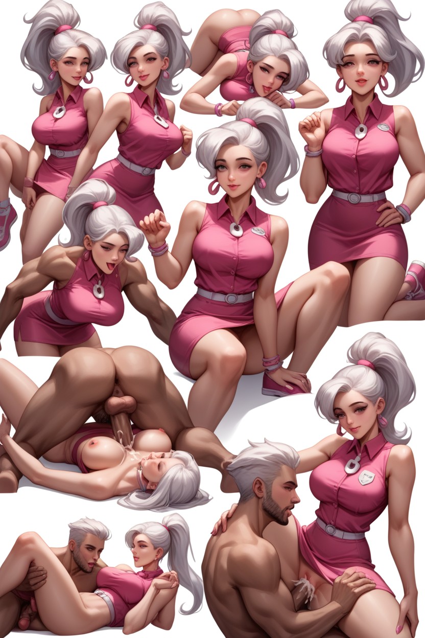 Horny, Licking Penis, Pink Outfit Tones AI Porn