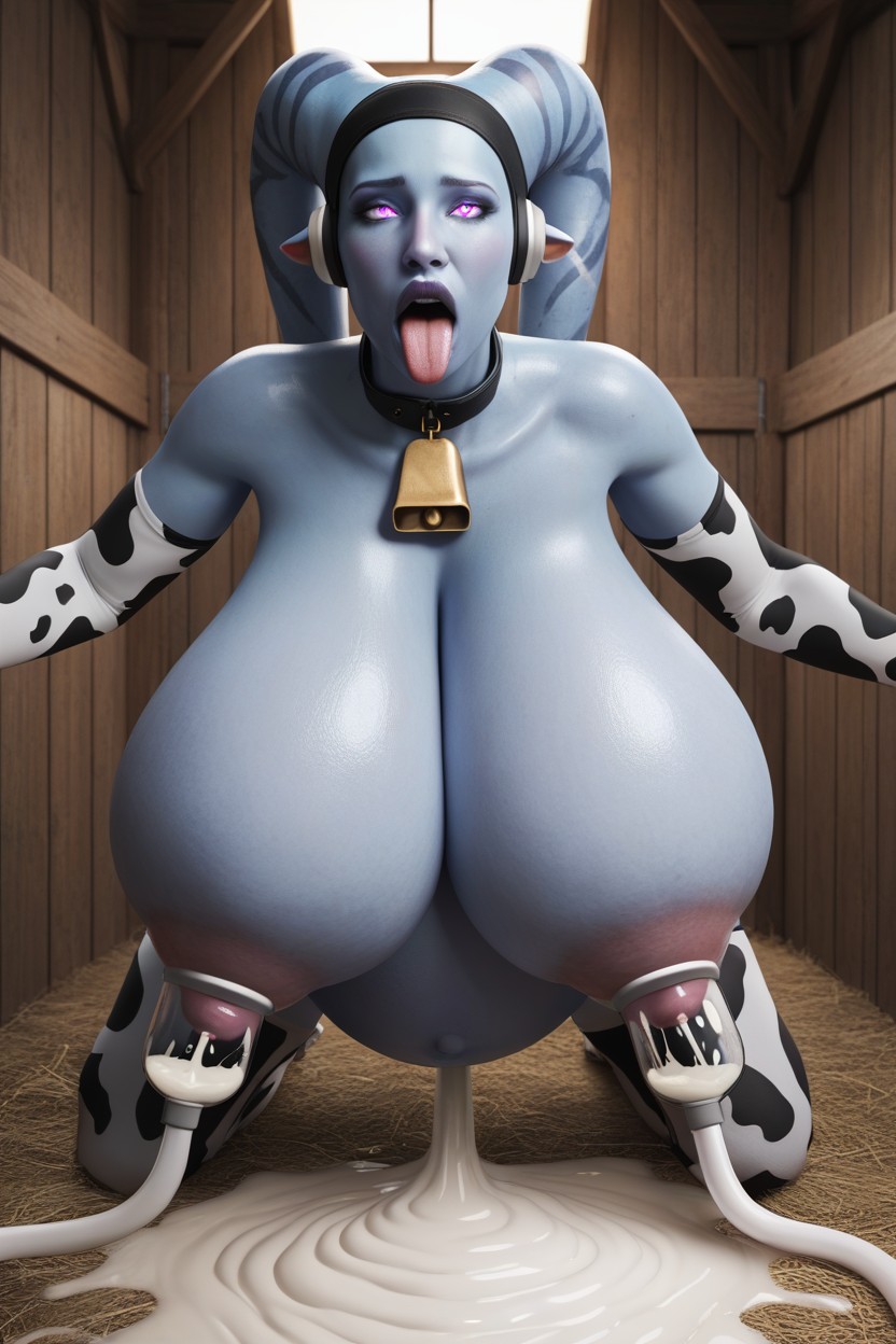 White Skin, Cowprint Stockings, Extreme Lactation AI Porn