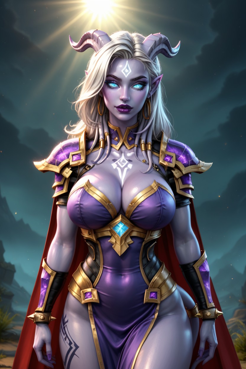 Blue Eyes, Purple Lipstick, Silver Hair Color AI Porn