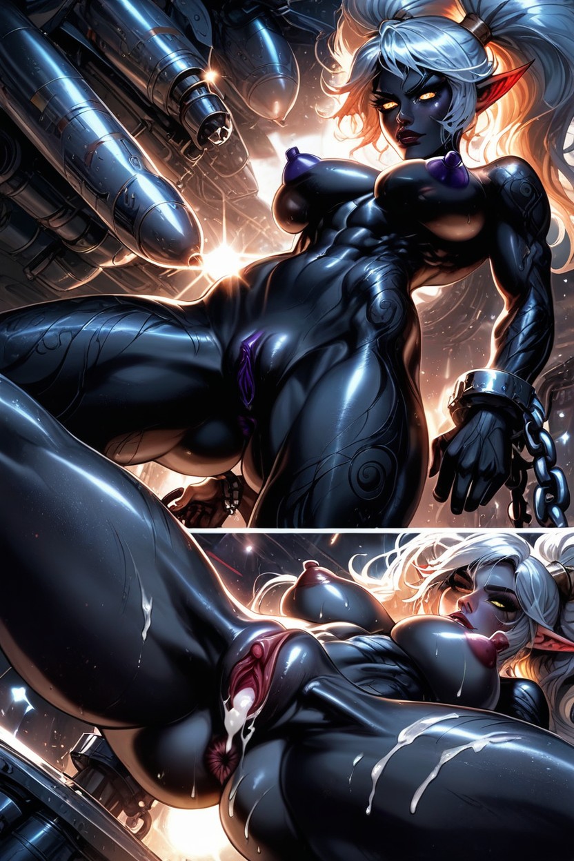 Lots Of Cum, Obsidian Black Skin Woman, Nude Hentai AI Porn