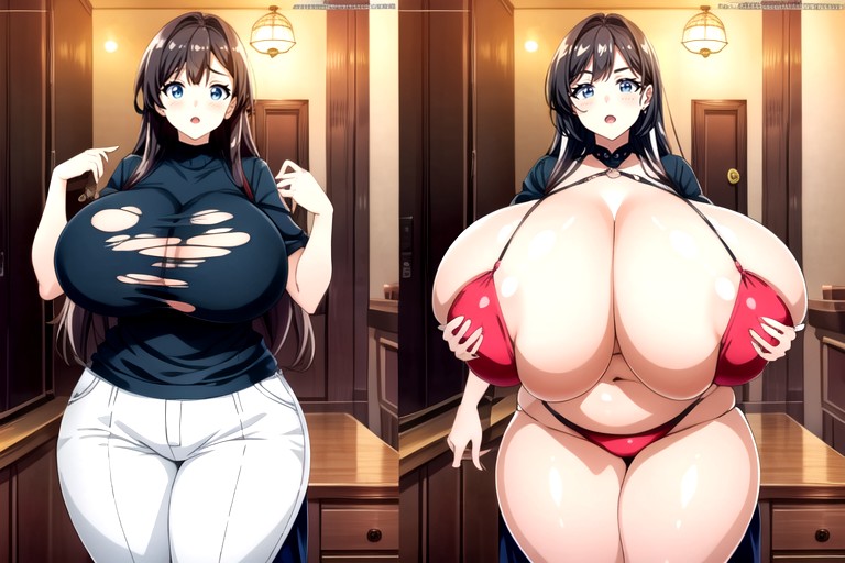 Cleavage, 18+, Split Screen Veiws Of Her So Much More Drasticly Hyper Fatter Woman Hentai AI Porn