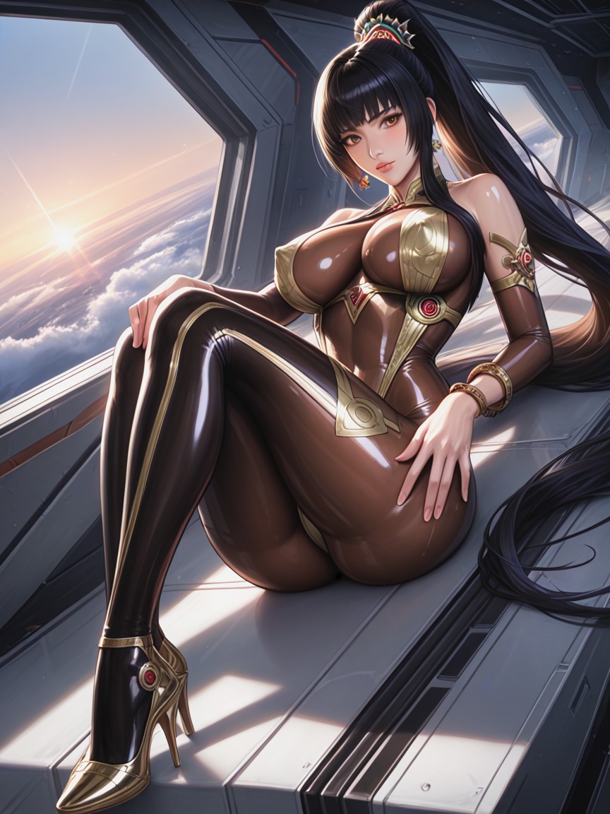 Metallic Heels, Erect Nipples, Detailed Eyes Hentai AI Porn