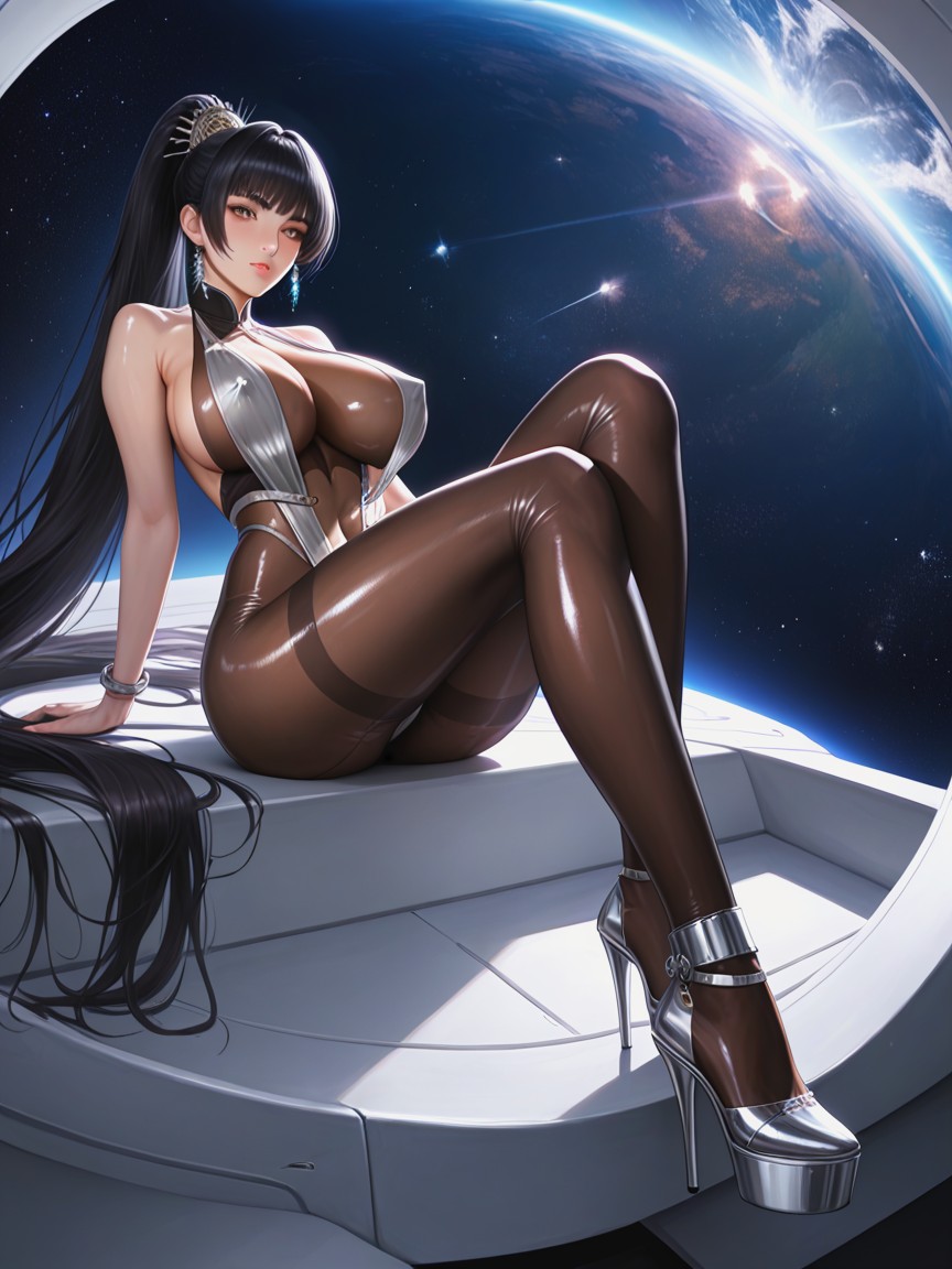Dawn, Sexy Transparent Flesh Bodystocking With Luxurious Silver Trimming, In Heat Hentai AI Porn