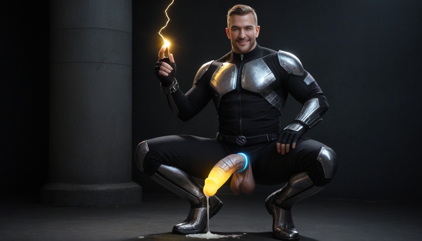His Massive Rock Hard Dick Rush Out From The Body Suit, A Raised Collar, Massive AI Gay Porn