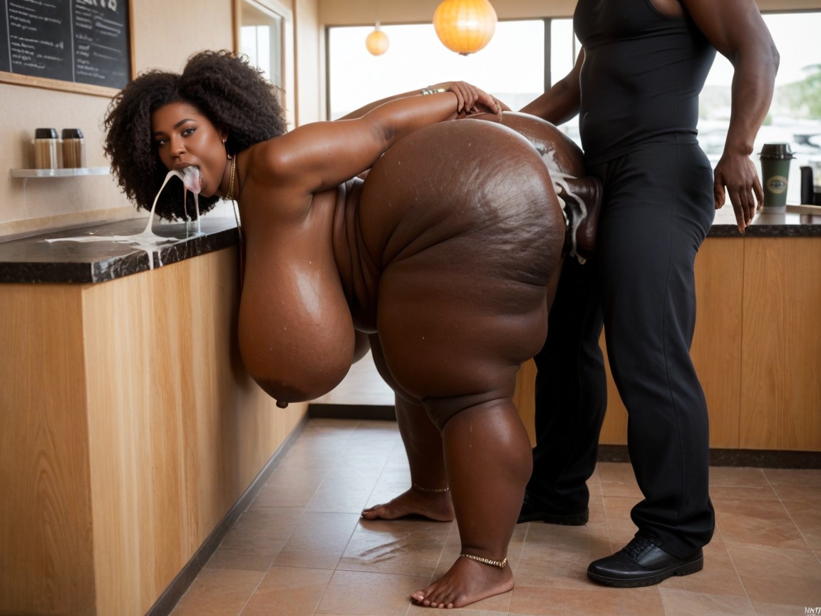 Smelly Unwashed Ass Cellulite On Thighs And Ass, Anal Creampie, Light Skin African BBW AI Porn