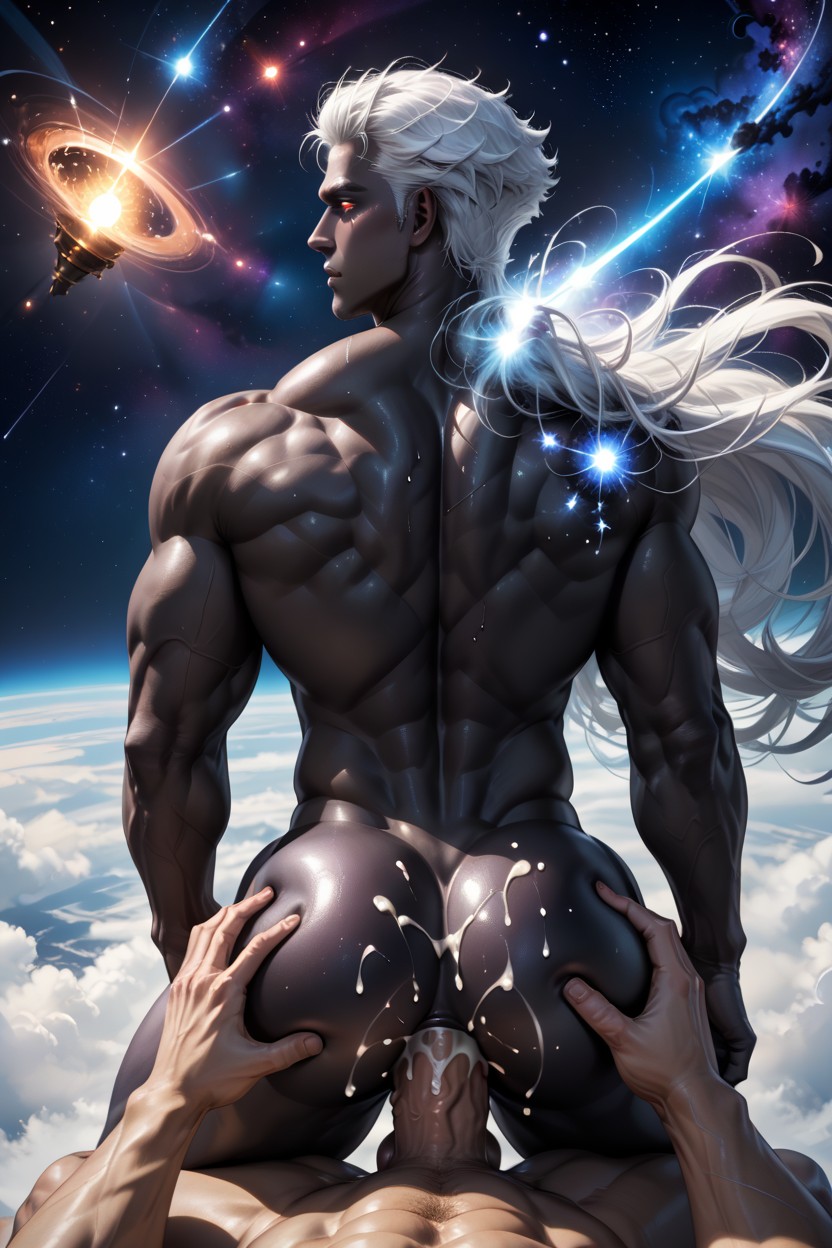 Holding A Galaxy Between Hands, Holding A Planet, Chiselled Facial Features AI Gay Porn