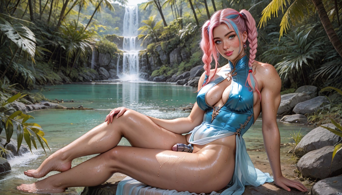 Slutty Cleric Fantasy Dress, Puffy Bimbo Lips, Wet Shiny Skin Shemale AI Porn
