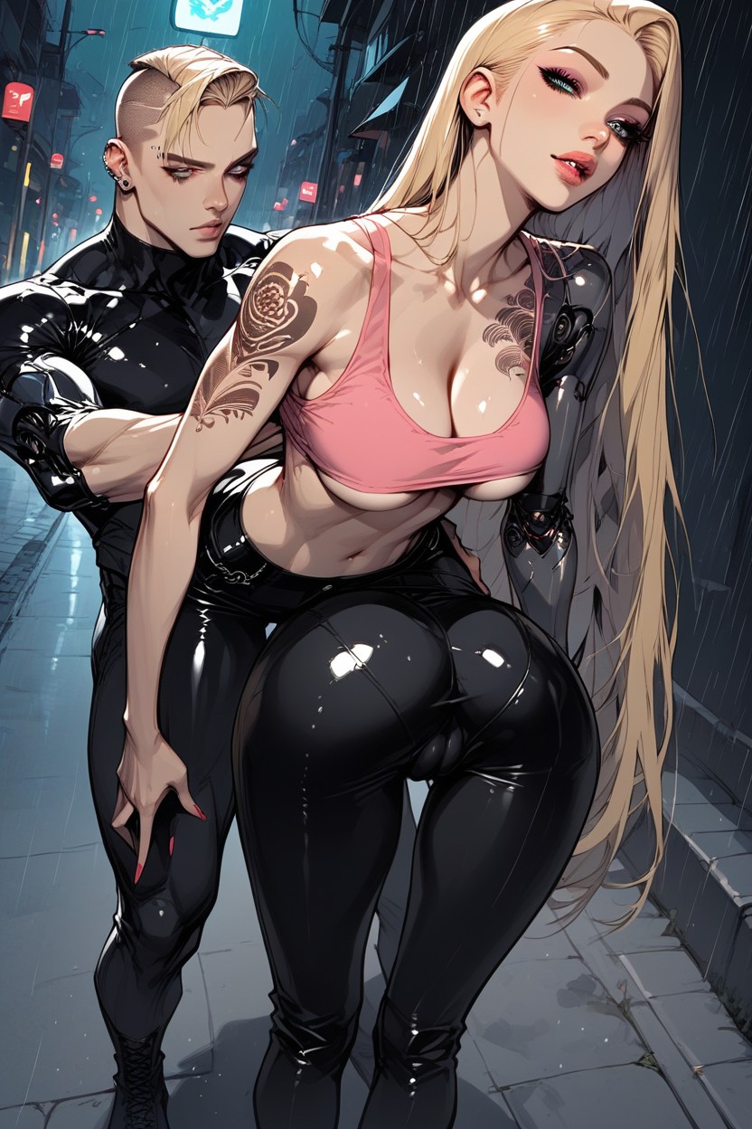 Blue Eyes, Bobcut, Exposed Navel Hentai AI Porn