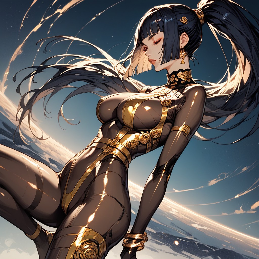 Blunt Bangs, Thick Eyelashes, Large Breasts Hentai AI Porn