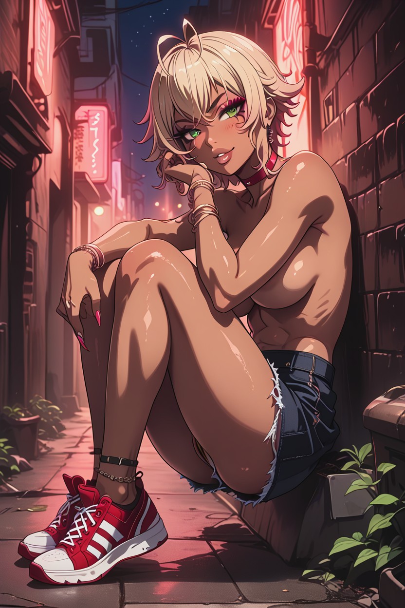 Beautiful Big Round Eyes, Looking At Viewer, Neon Lights Hentai AI Porn