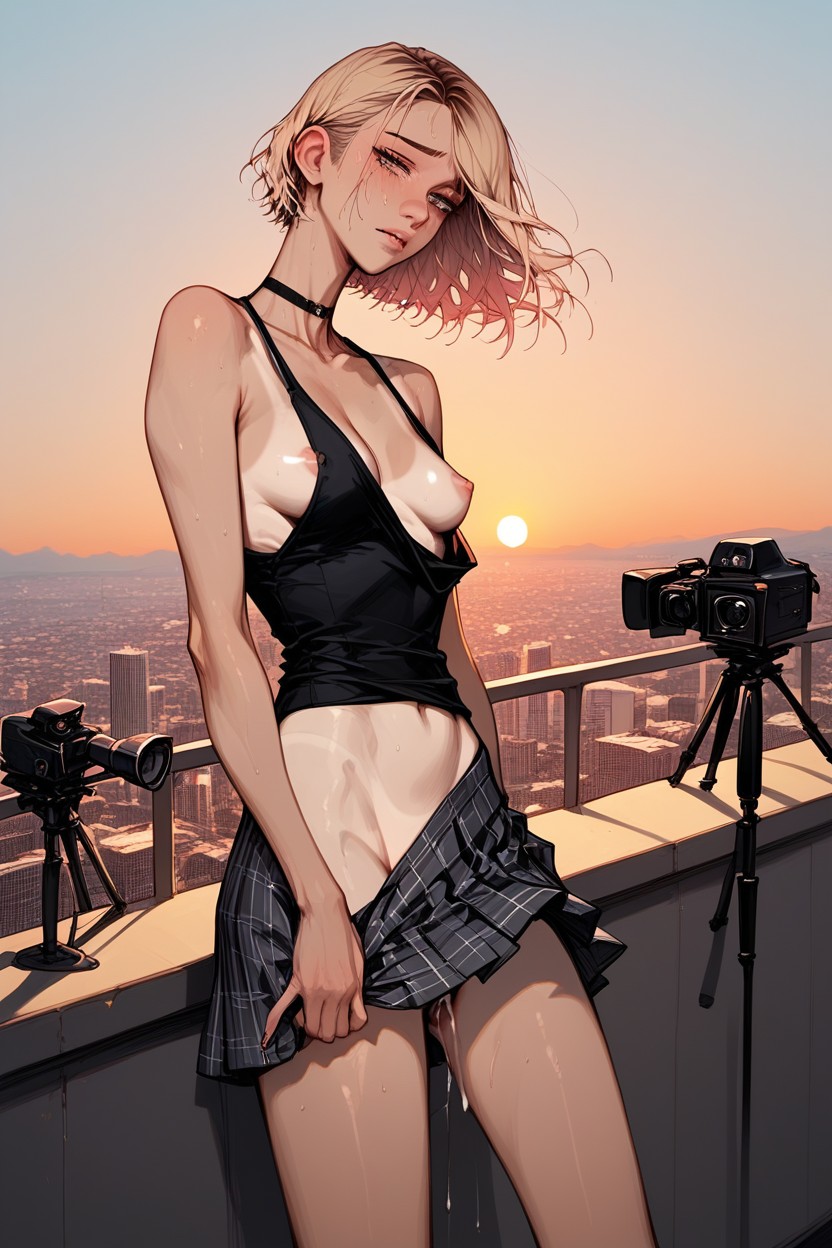 Small Breasts, Nipples Visible, Black Tank Top Hentai AI Porn