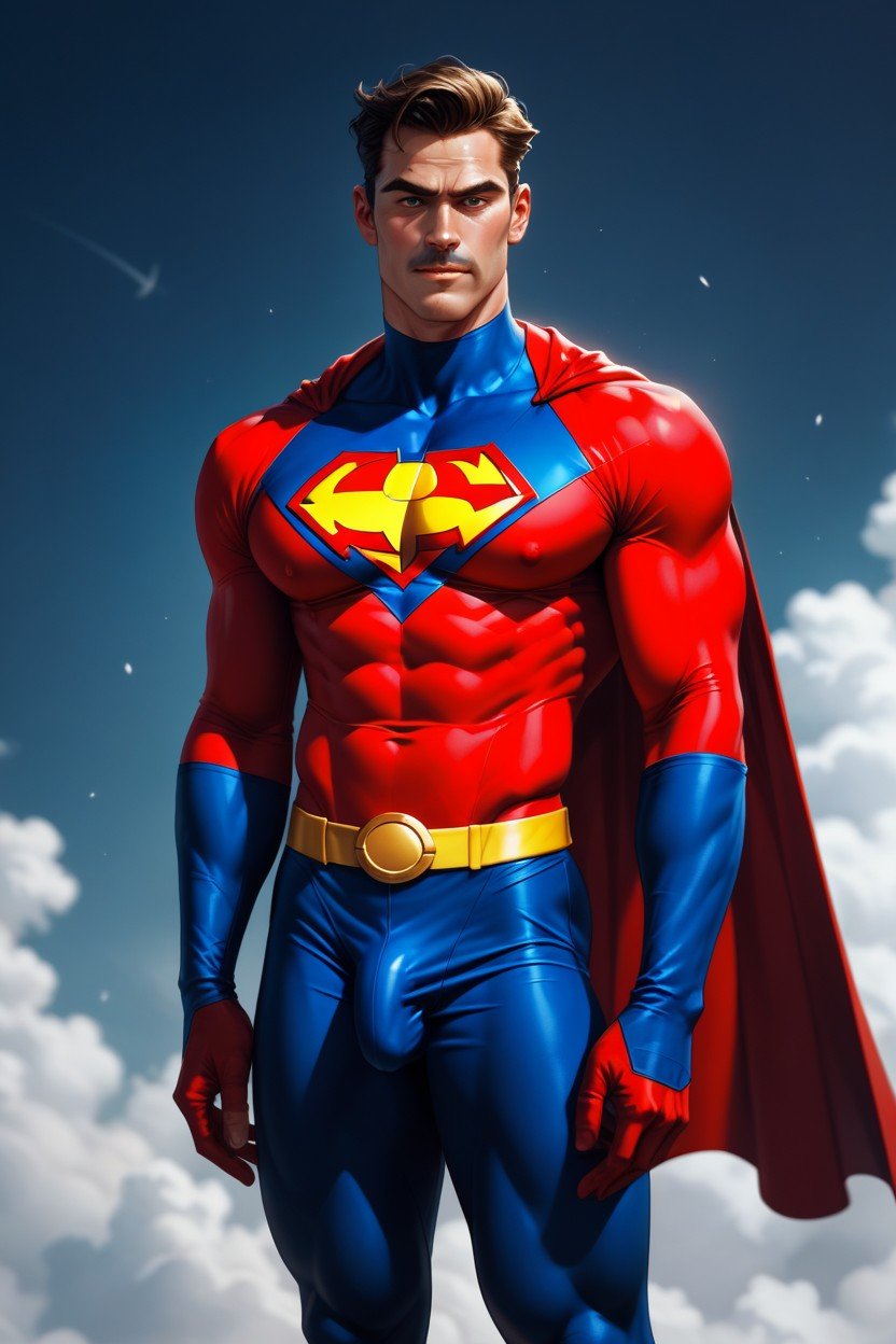 1 Person, Nude Omni-man From Invincible Standing In Front To The Camera With Nude Hard Cock, Medium Ass AI Gay Porn