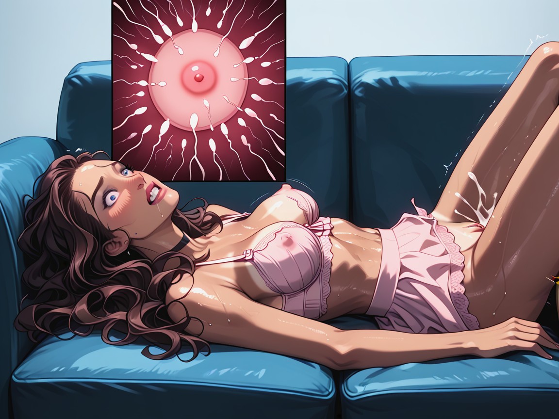 Breasts Squeezed Together, Mating Press, Brunette Hentai AI Porn
