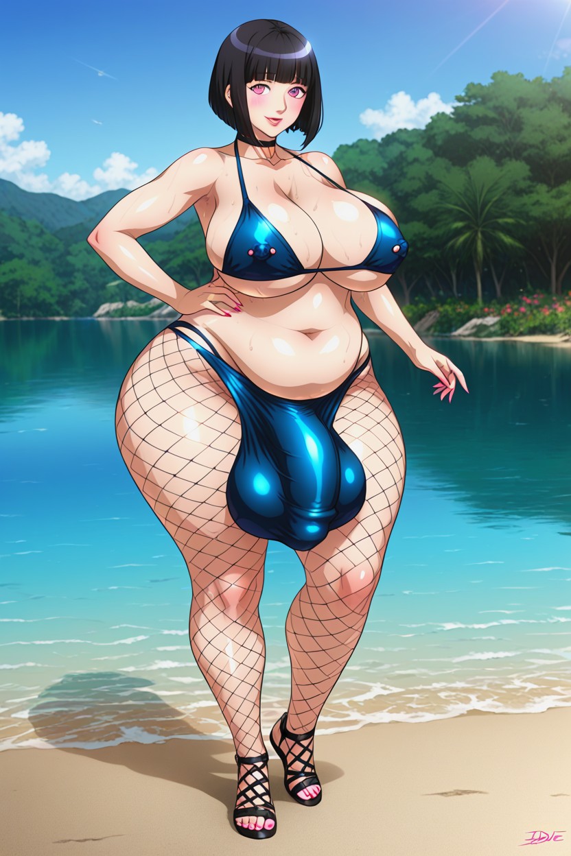 Gigantic, Thicc American Futanari Mommy, Side View Hentai AI Porn