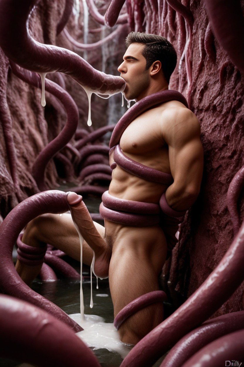Side View, Orgasm Cumming, Abnormal Stomach Bulging AI Gay Porn