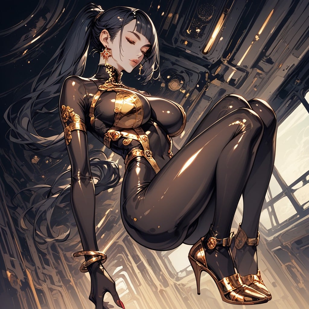 Golden Cuff Bracelet, In The Air, Hourglass Hentai AI Porn