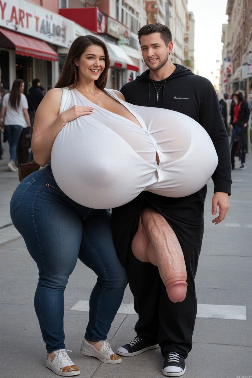 Breasts Bigger Than Torso, 18+, In Public Street AI Porn