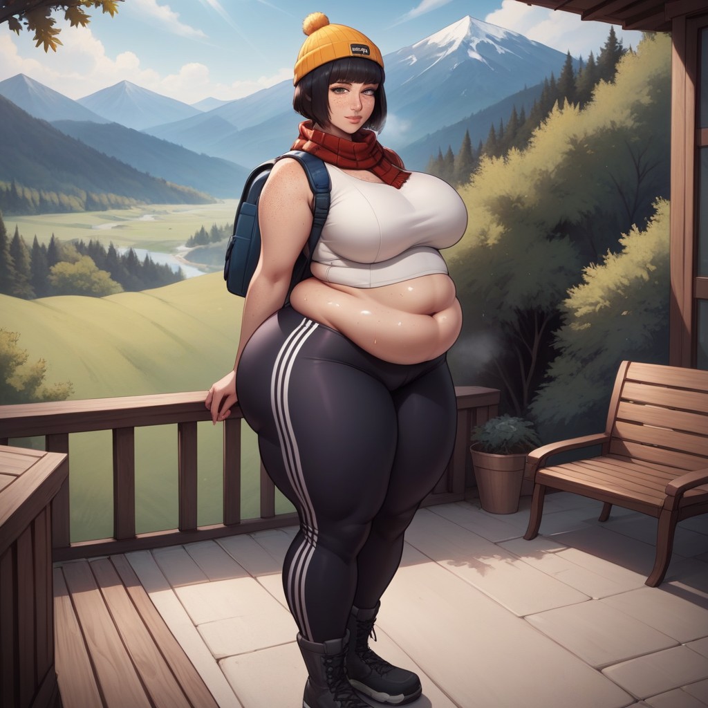 Sudada, Round Soft Obese Belly, Viento En El Pelo Hentai IA