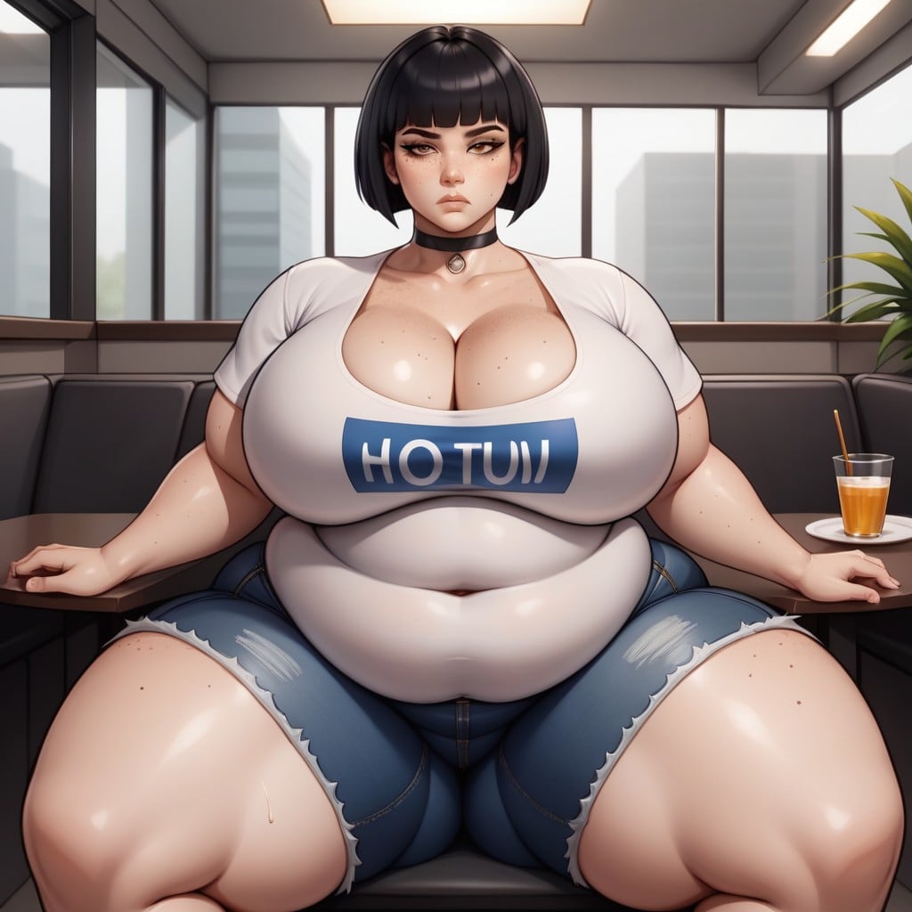 Big Fat Obese Thicc Soft Belly, Black Hair, Bangs Hentai AI Porn