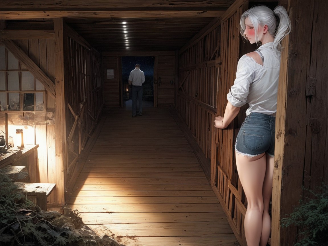 Wood Cabin, Wooden Floorboards Bent, Bra Exposed Hentai AI Porn